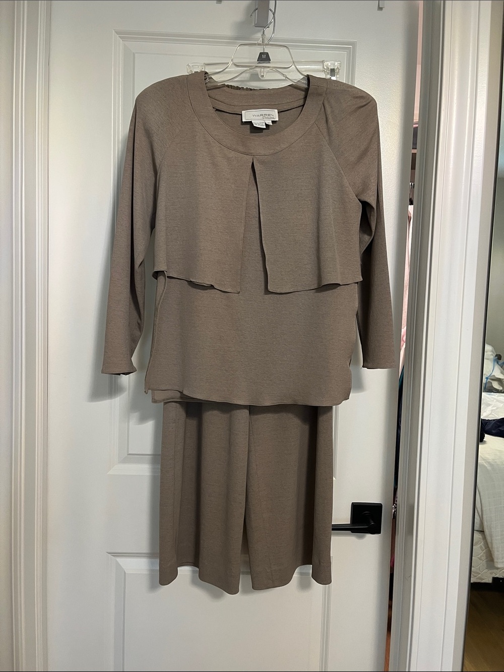 Warren Petites Neutral Taupe Layered Knit Top and Pants